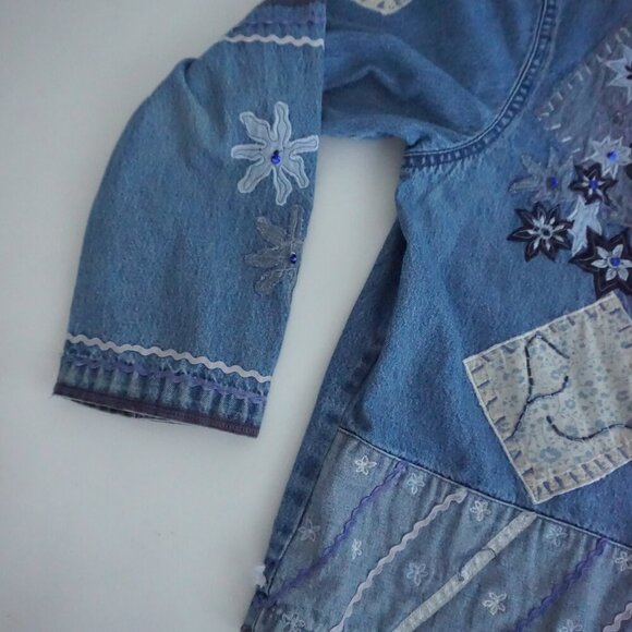 Vintage Keren Hart Blue Patchwork Button Up Lightweight Denim Jacket Xl - Picture 8 of 13